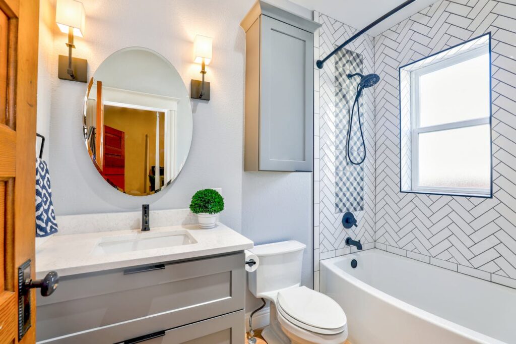 Clean bathroom glass, Mirror, chrome fittings